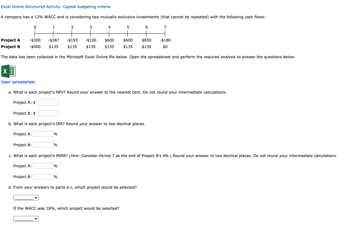 How do you solve these problems given the information on excel? Excel
