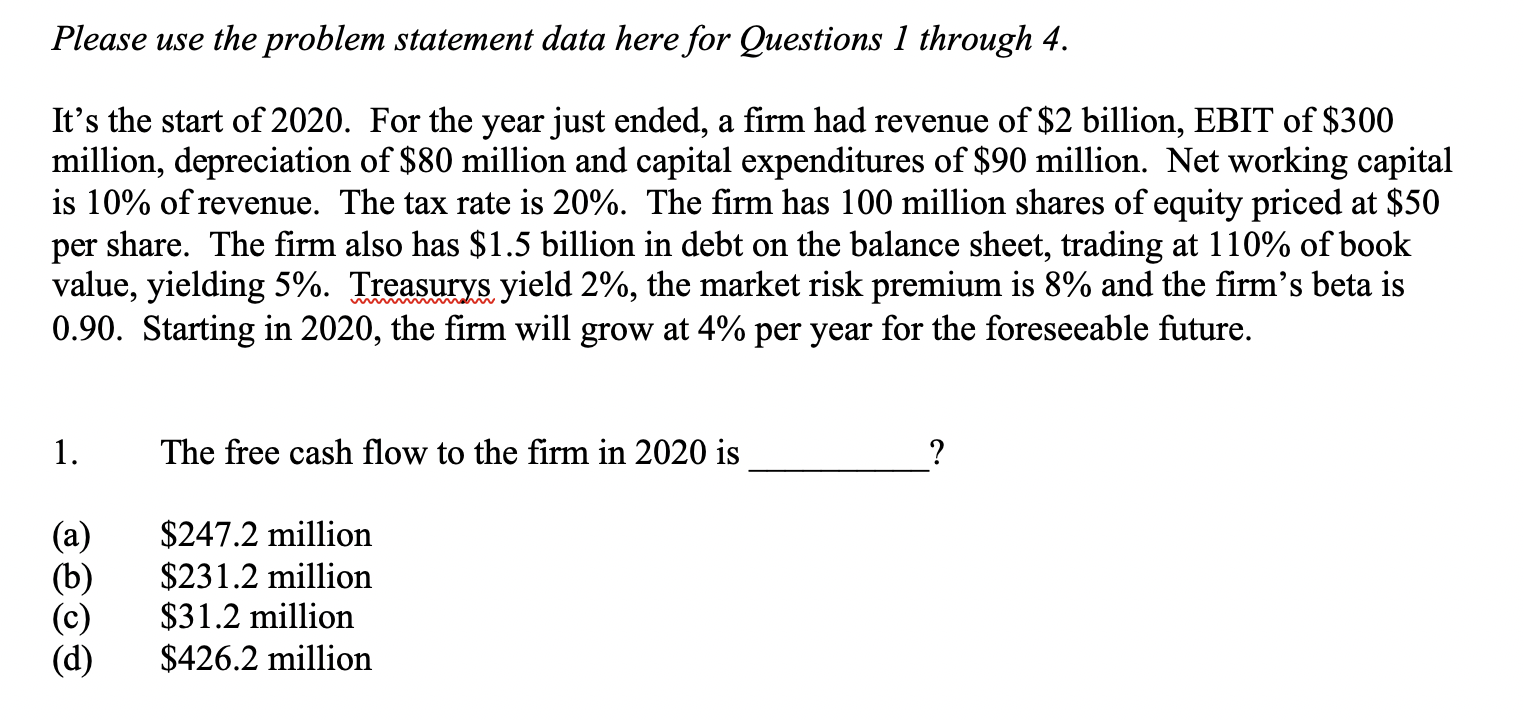  Please use the problem statement data here for Questions 1 through