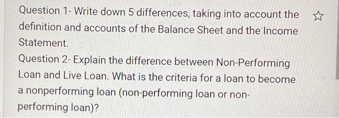  Question 1- Write down 5 differences, taking into account the definition