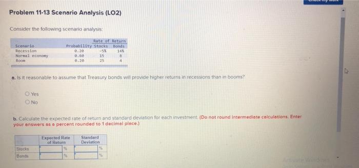  Problem 11-13 Scenario Analysis (LO2) Consider the following scenario analysis: Scenario