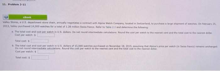  11. Problem 2-11 cBook Valley Stores, a U.S. department store chain,