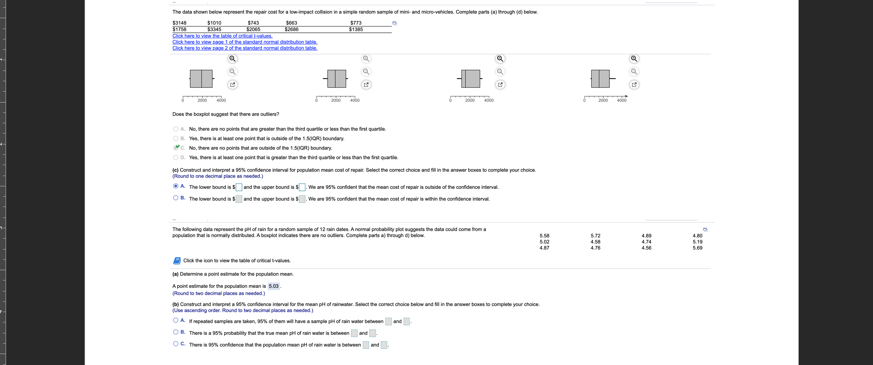  The data shown below represent the repair cost for a low-impact
