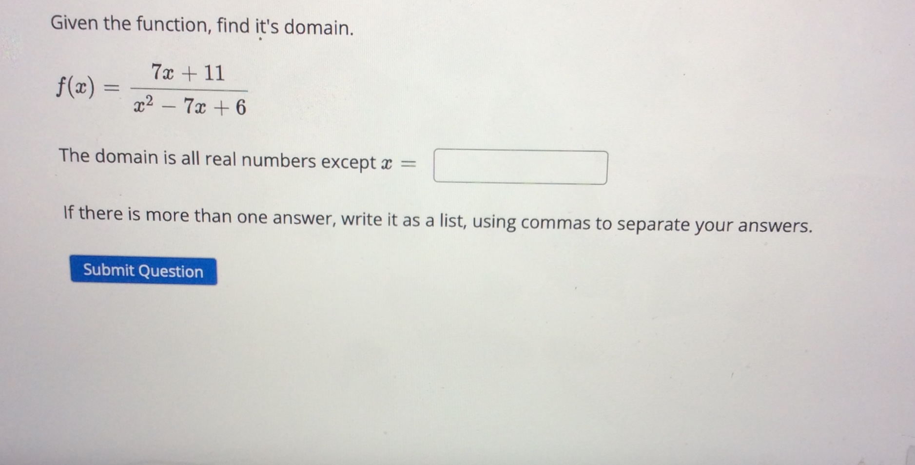 - 10w + 24 W - 6 Enter the numerator and denominator