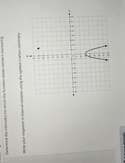determine Determine the interval(s) for which the function shown below is increasing.