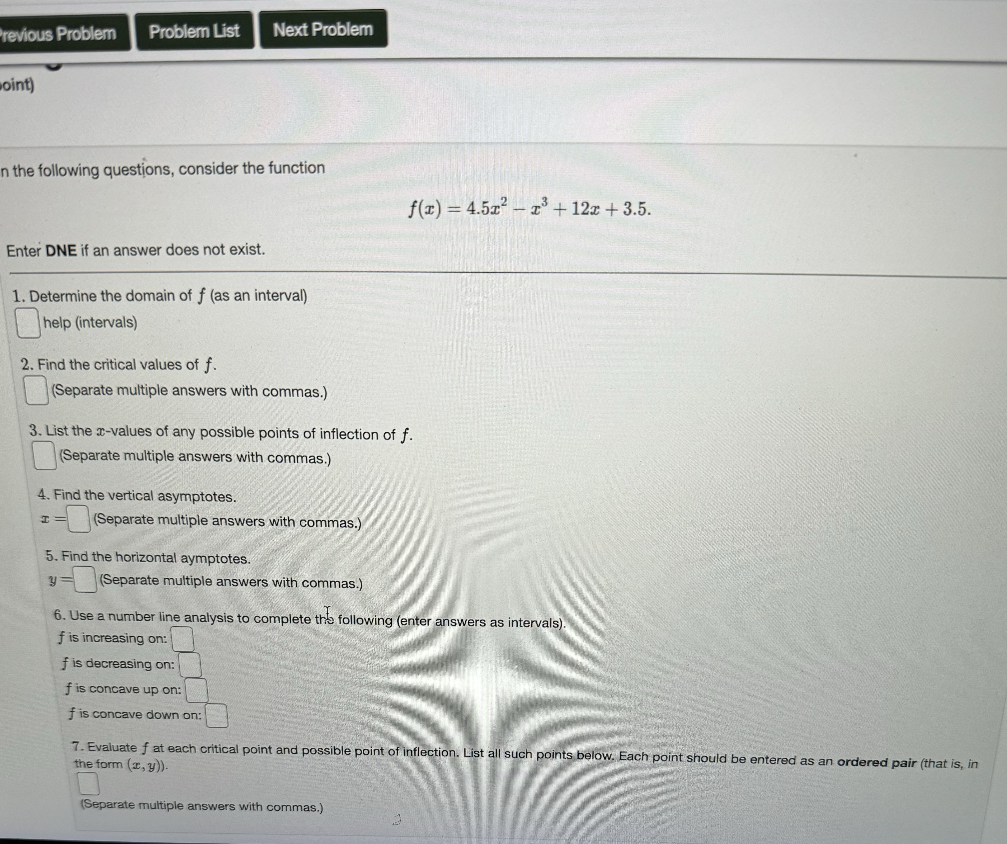 revious Problem Problem List Next Problem oint) n the following questions,