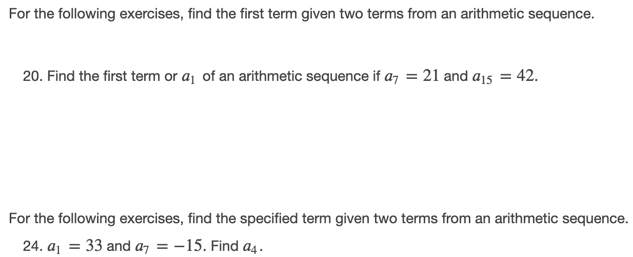 the arithmetic sequence given the first term and common difference. 10.01: 25,d=