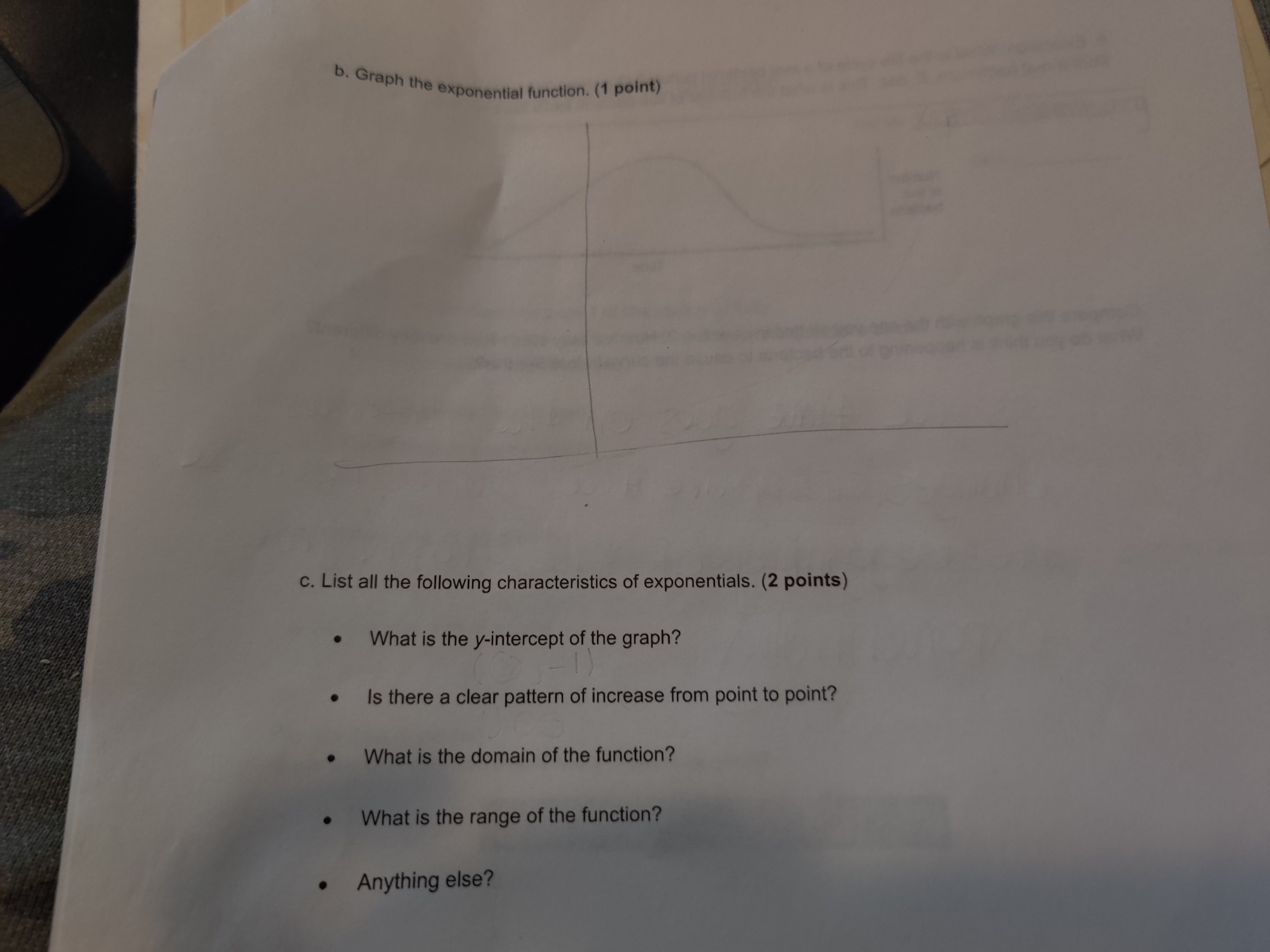 table for a typical exponential function y=2^x. part b asks to graph