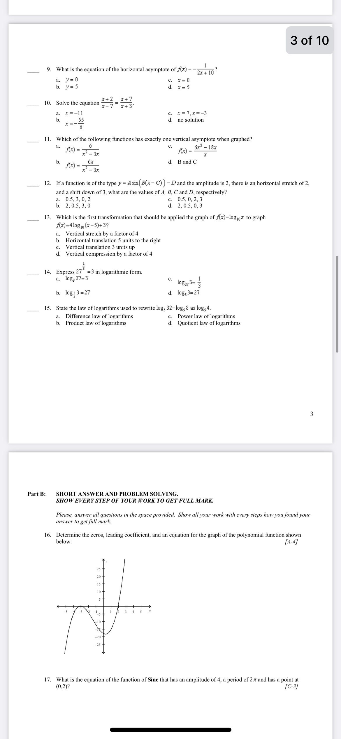 Which of the following graphs of polynomial functions corresponds to a cubic