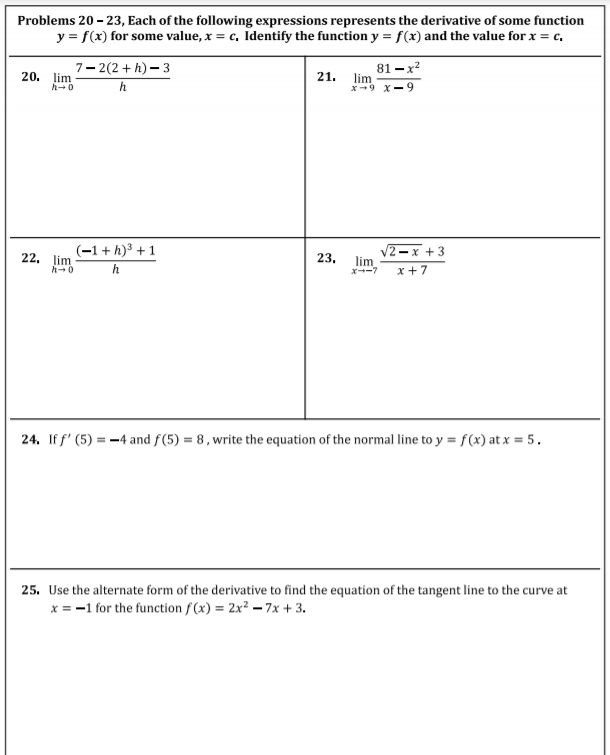 Need help with the following problems, Thanks. Problems 20 - 23, Each