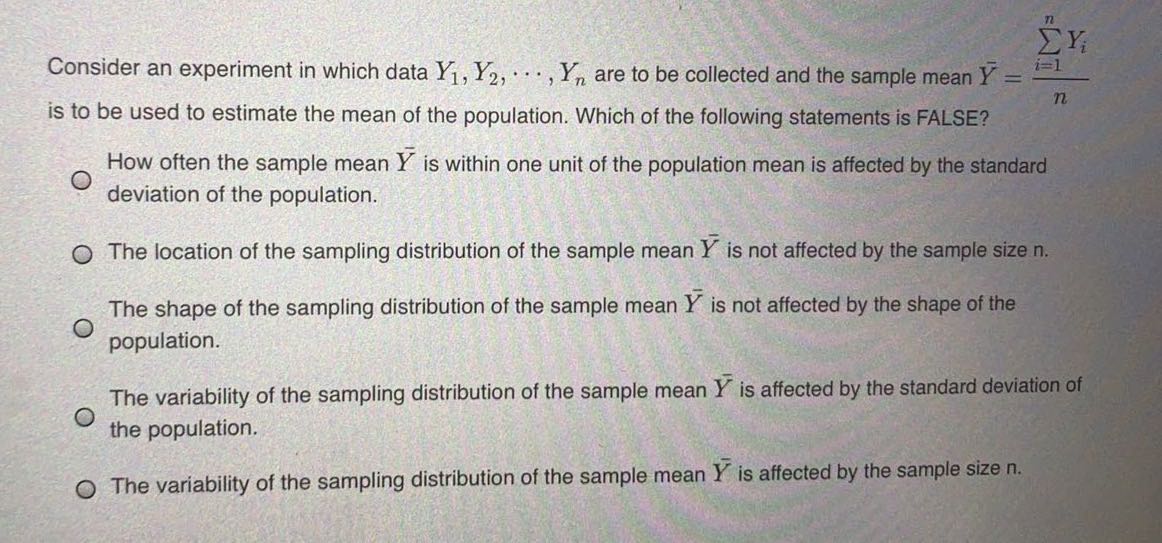 explanation needed1. Consider an experiment in which data Y1, Y2, ...,