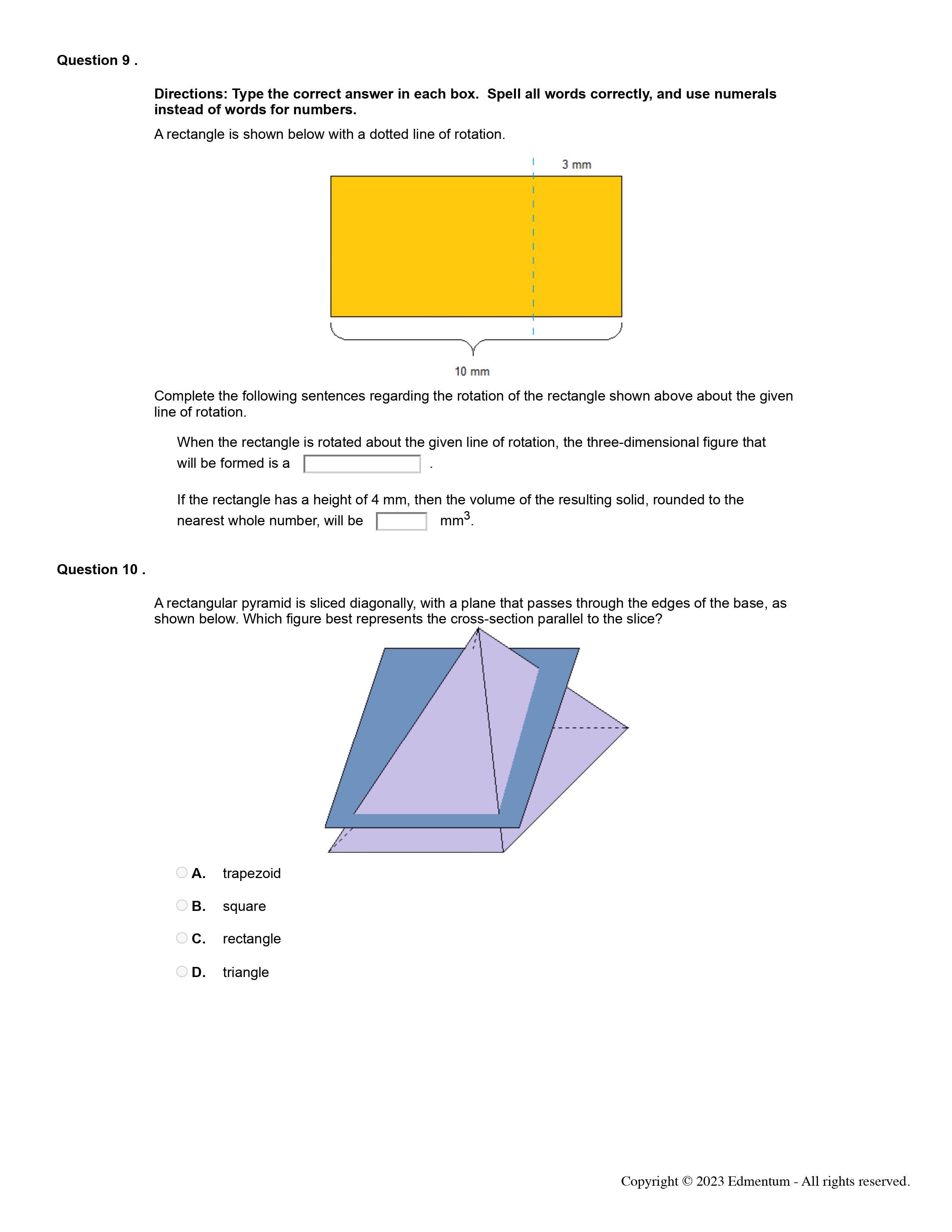 2023 Edmentum All rights reserved. Question 3 . Question 4 . Directions: