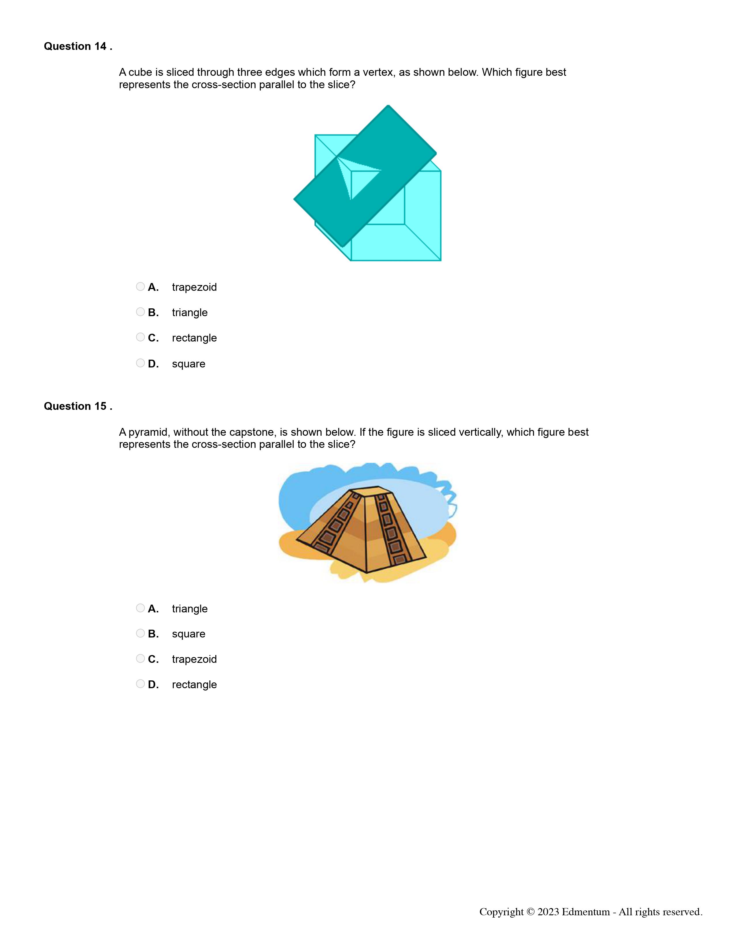 cross-sections of a rectangular-based pyramid, assuming the base is not square? pentagon