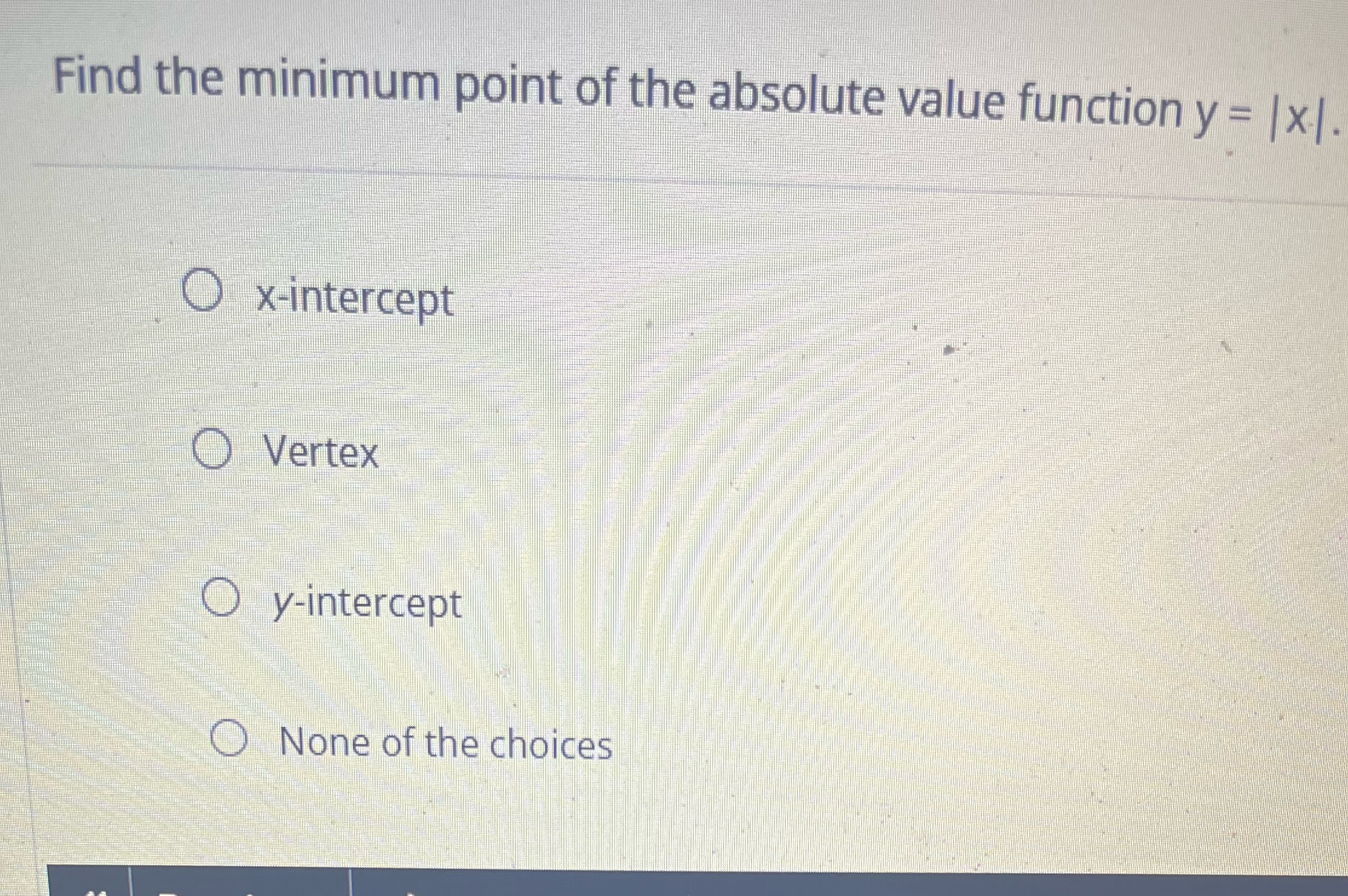 Find the minimum point of the absolute value function y =