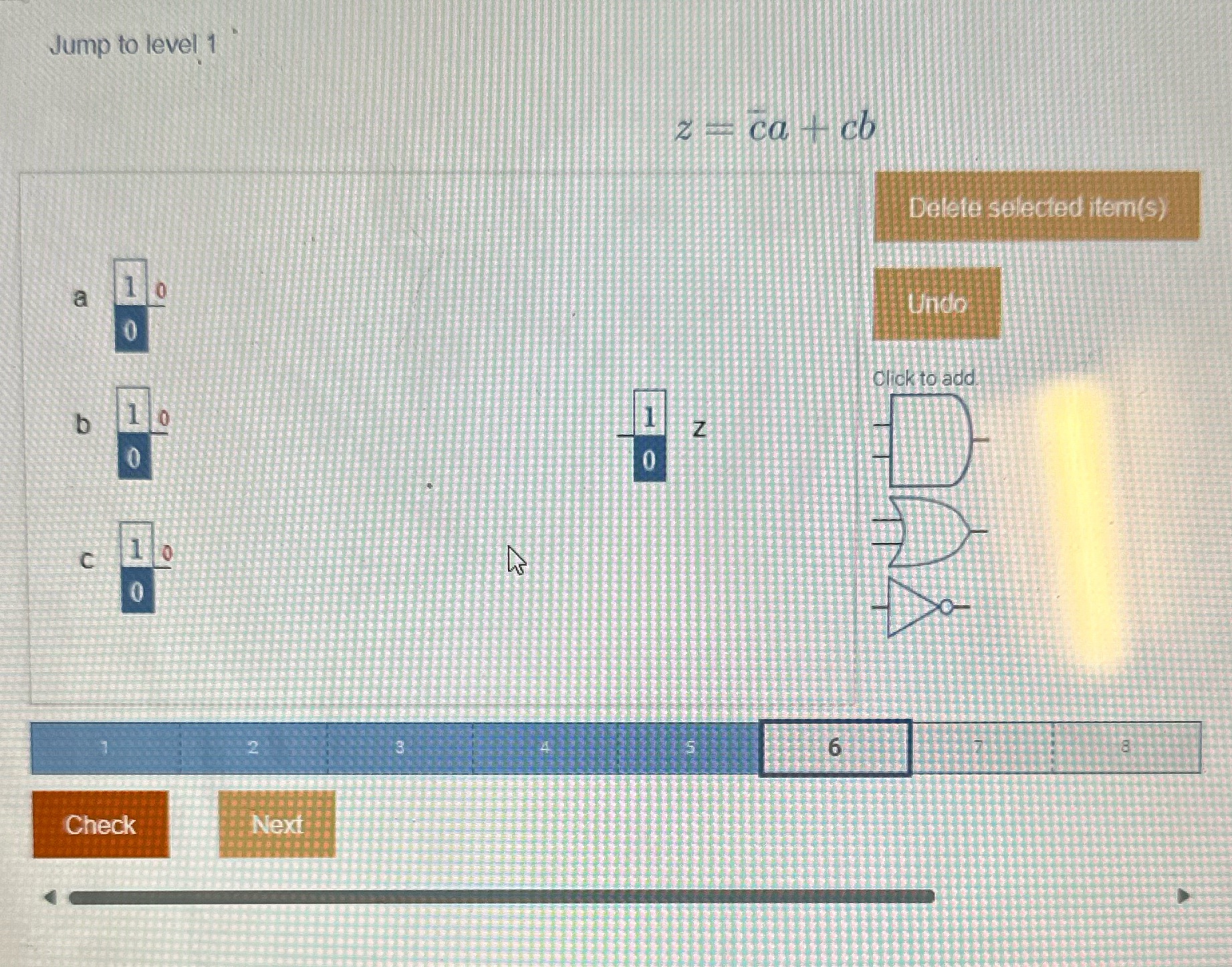  Jump to level 1 z - catch Delete selected item(s) a