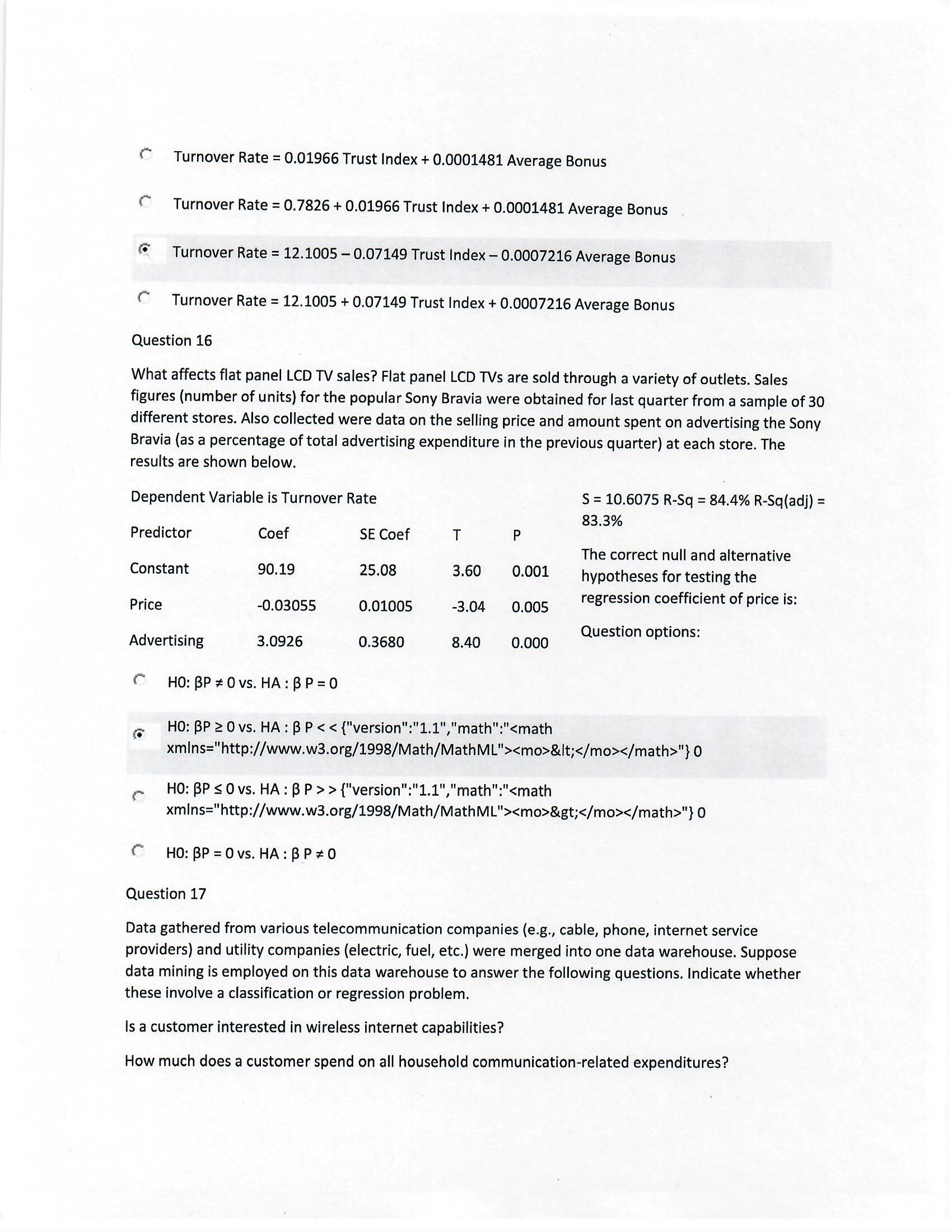 model Question 2 What affects flat panel LCD TV sales? Flat panel