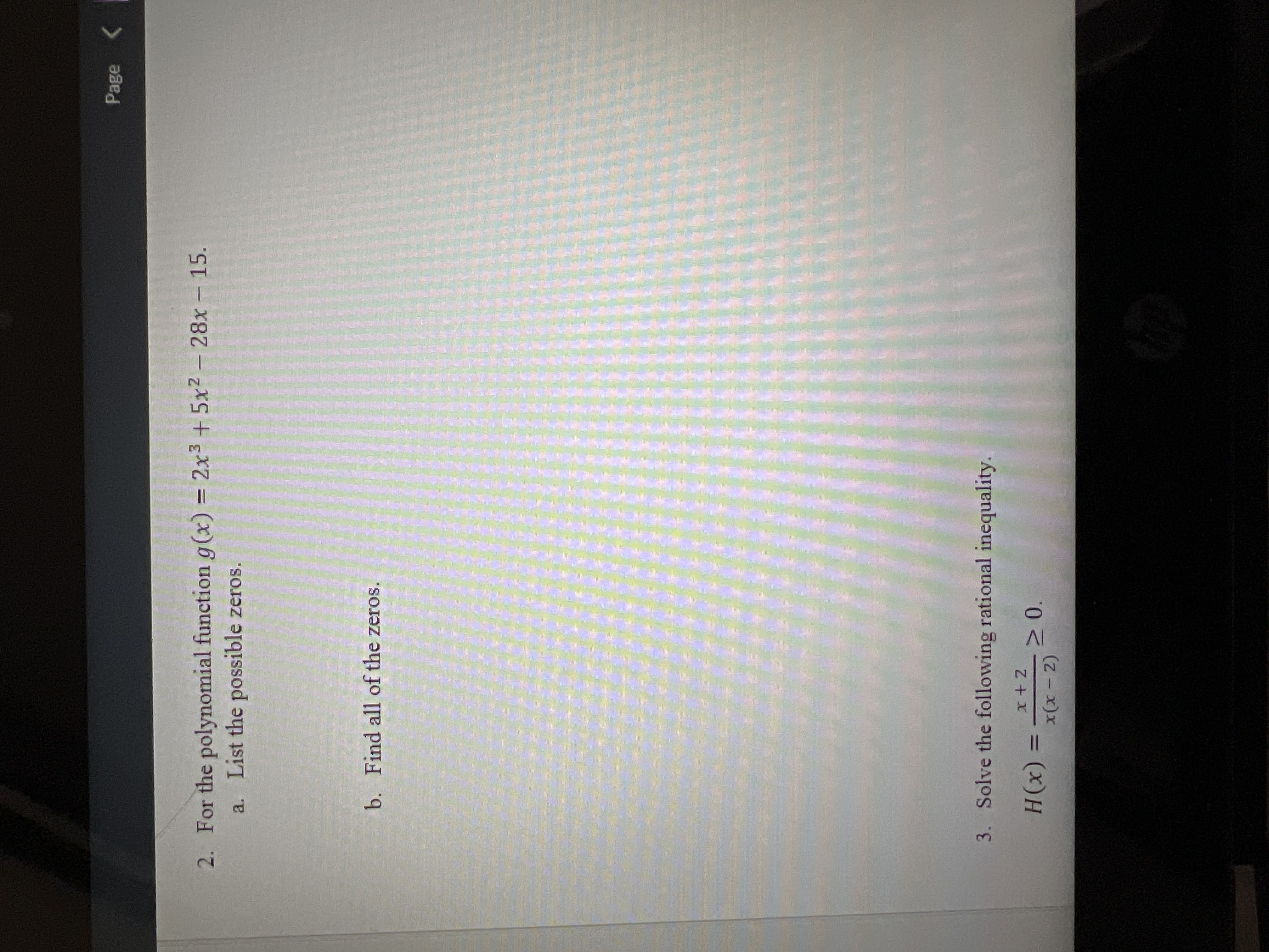  Page 2. For the polynomial function g(x) = 2x3 + 5x2
