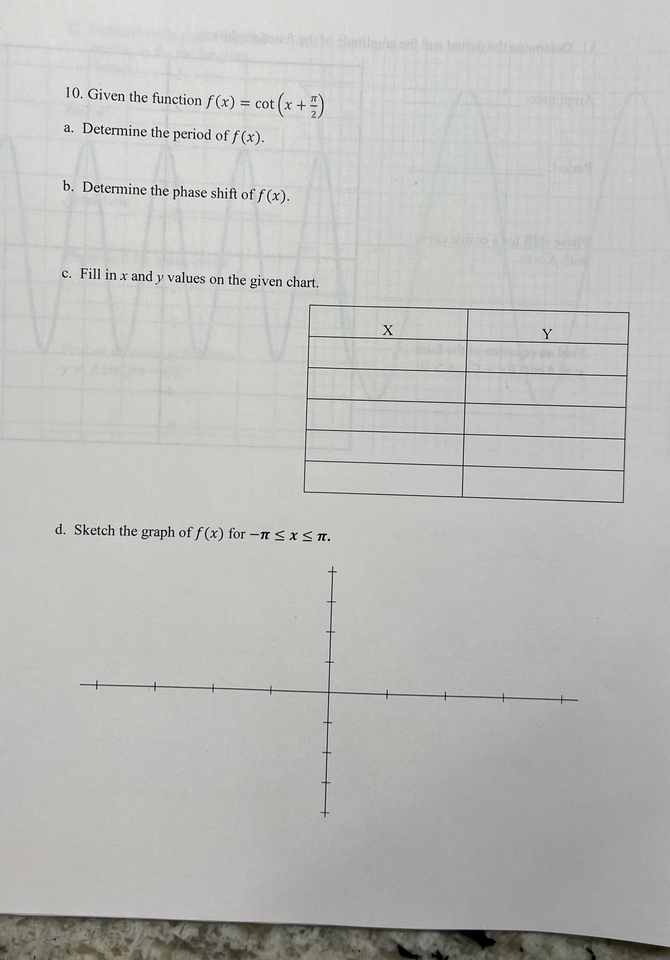  10. Given the function f (x) = cot (x + "