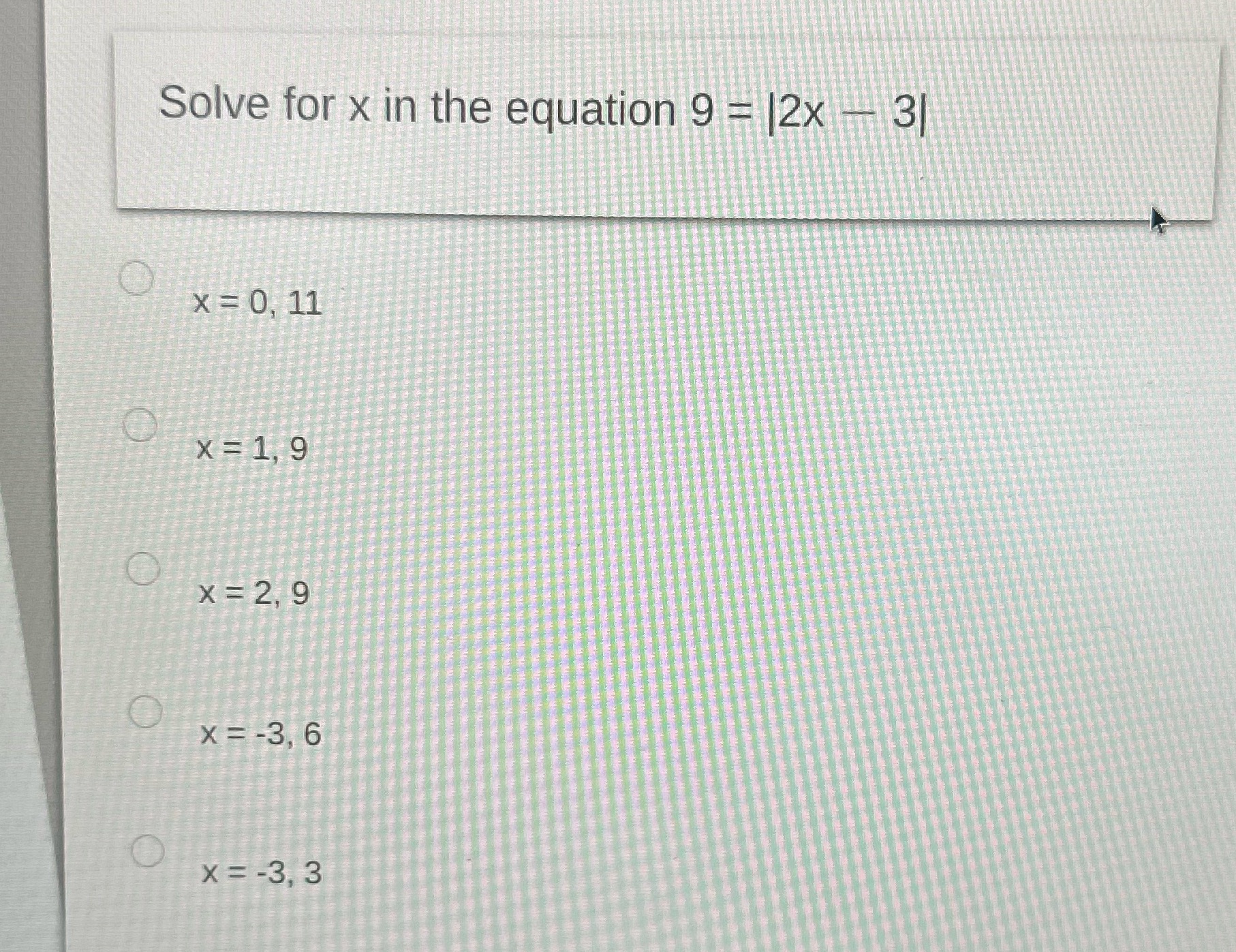 Solve for x in the equation 9 = |2x - 31