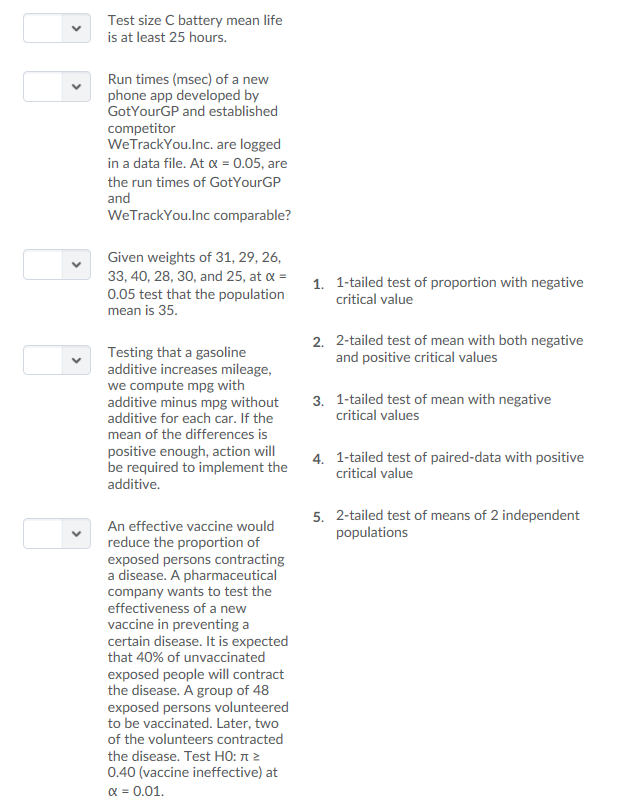Match problems to procedures.----------------------------------------------------- \f