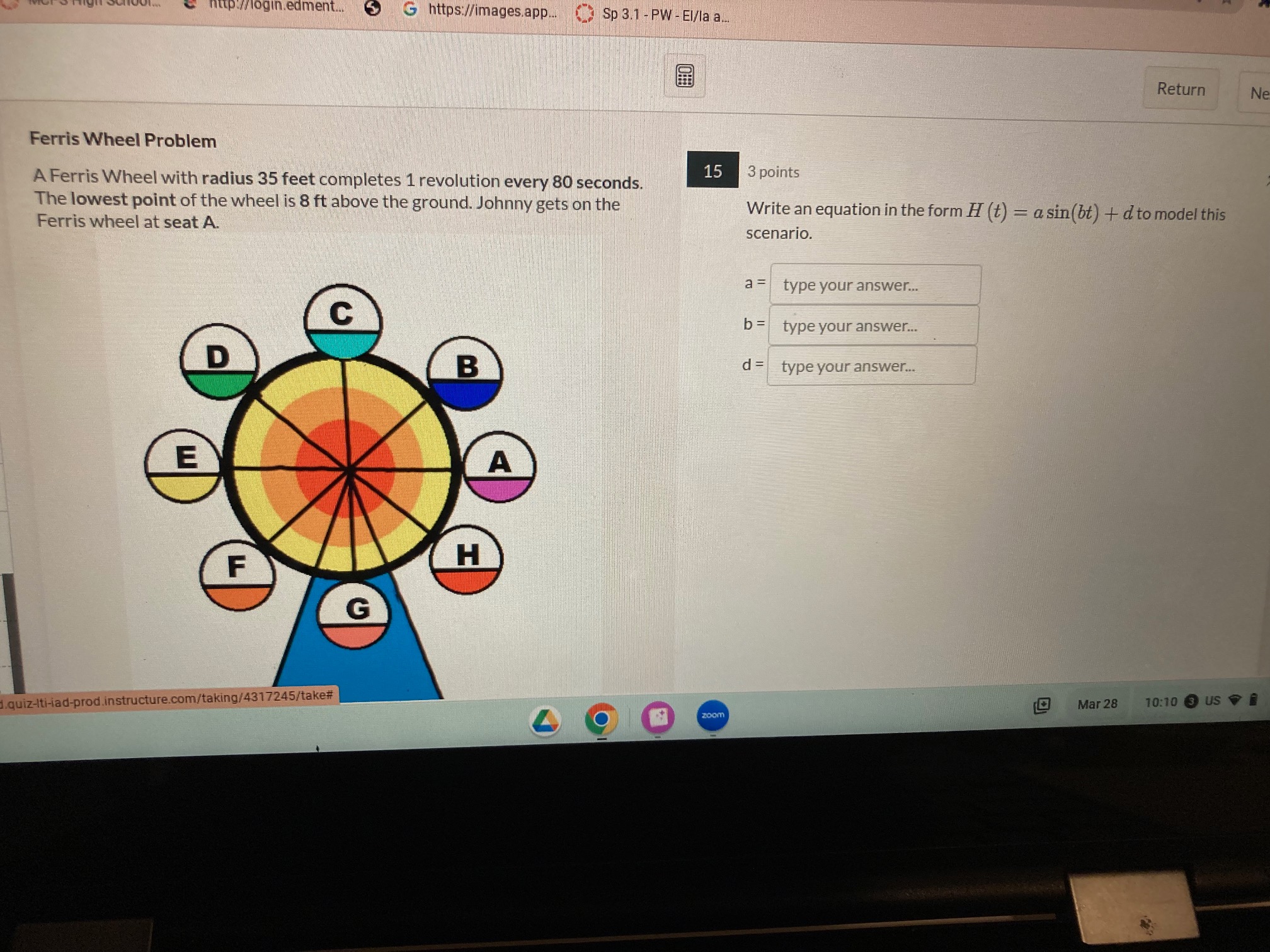 feet completes 1 revolution every 80 seconds. 1 point The lowest point