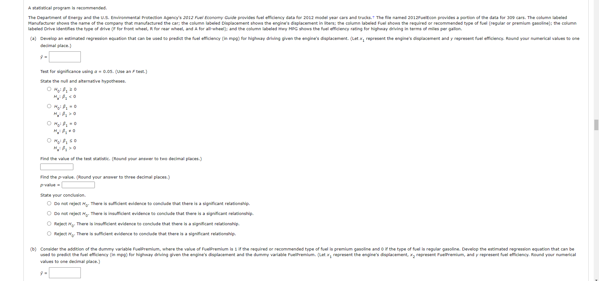 please help me!! A statistical program is recommended. The Department of Energy