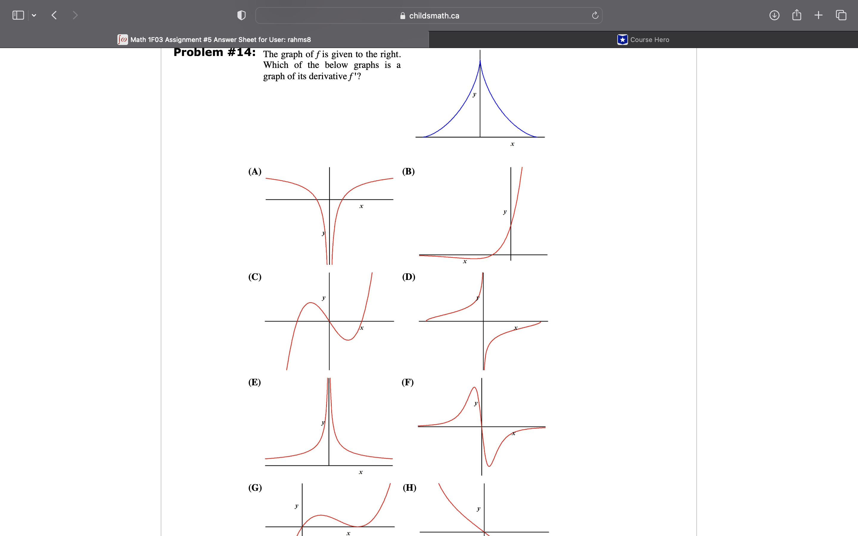  childsmath.ca C + [ Math 1F03 Assignment #5 Answer Sheet for