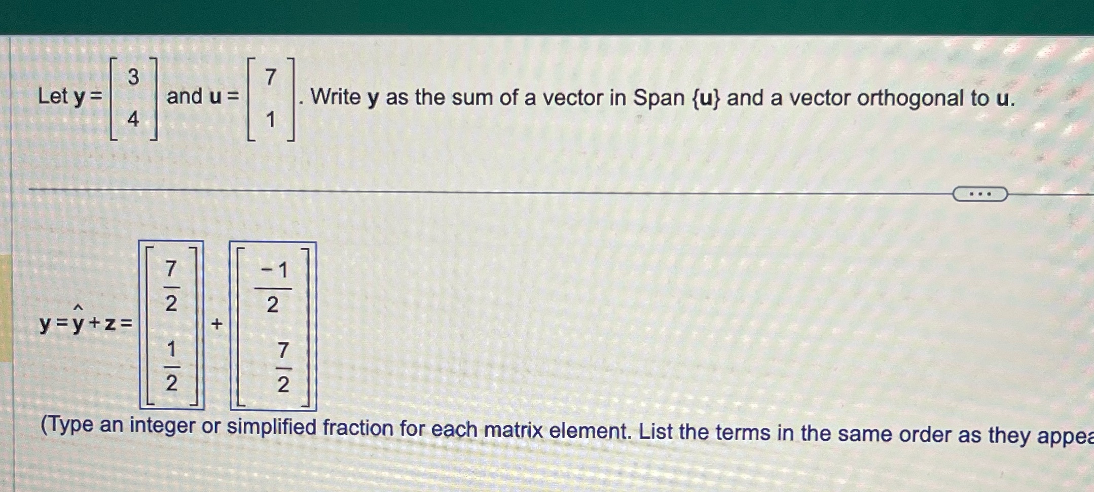  Let y = A W and u = 7 Write y