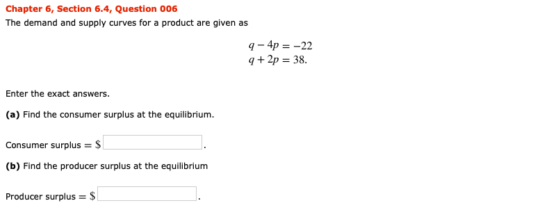 Chapter 6, Section 6.4, Question 006 The demand and supply curves