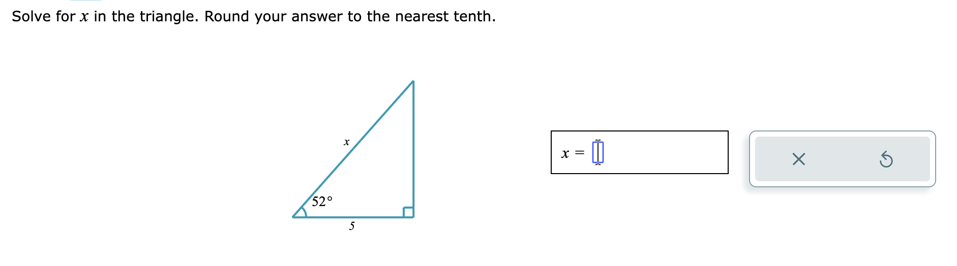  Solve for x in the triangle. Round your answer to the
