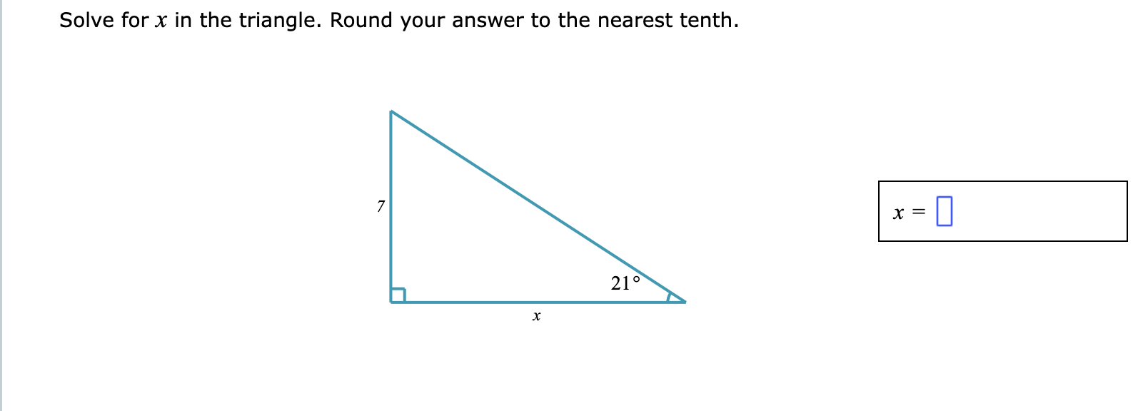  Solve for x in the triangle. Round your answer to the