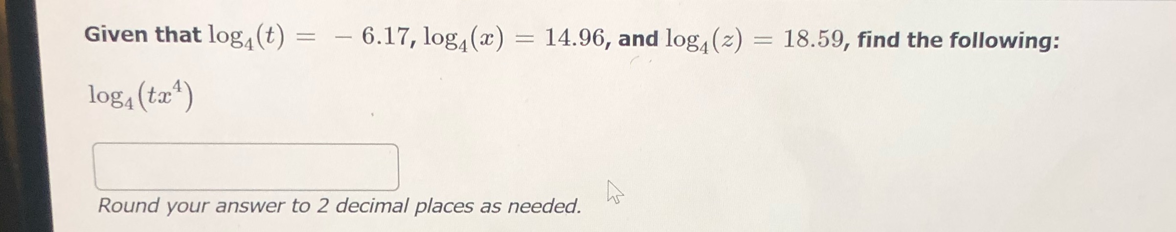 Given that log (t) = - 6.17, log, (x) = 14.96,