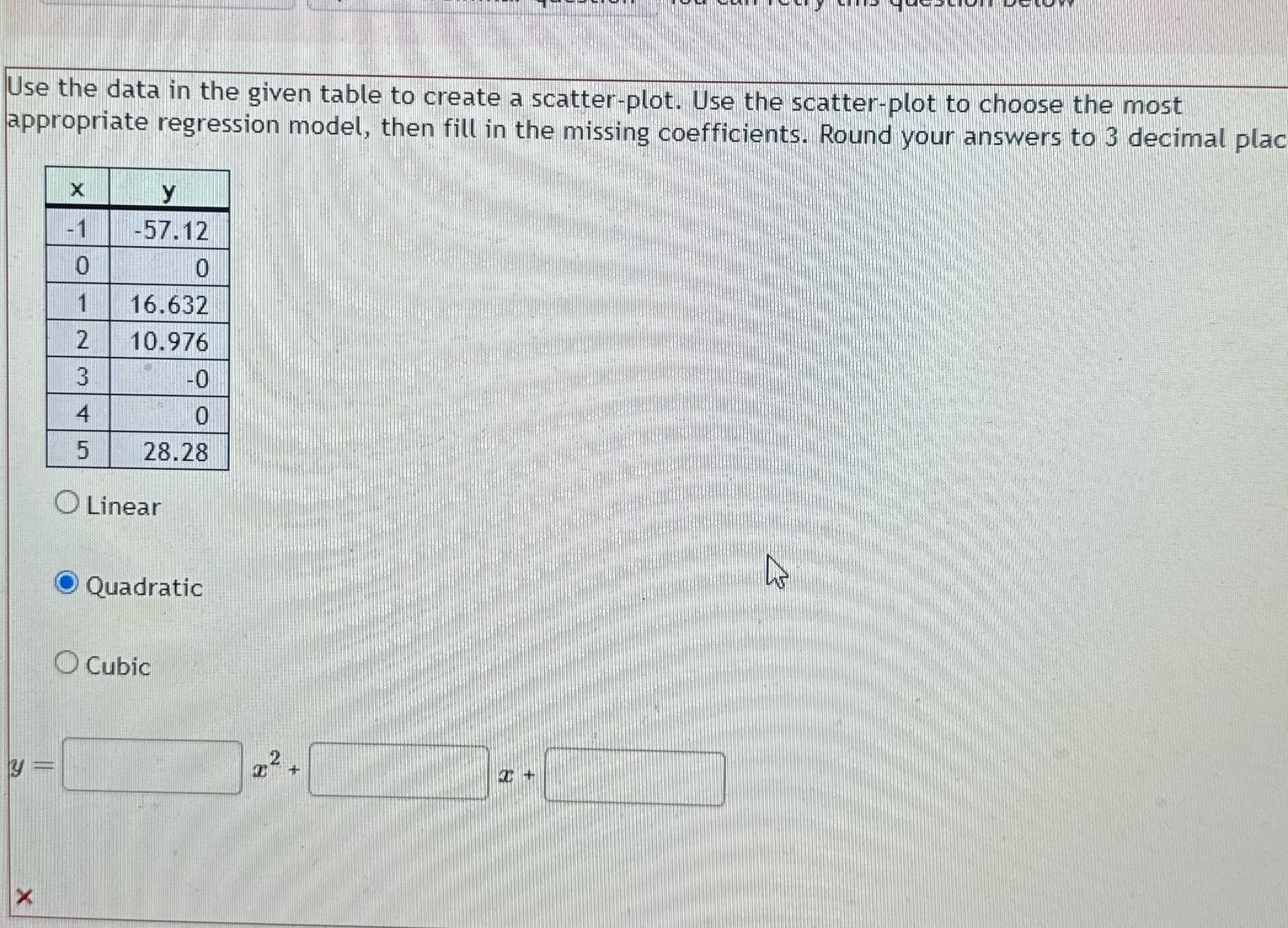  Use the data in the given table to create a scatter-plot.