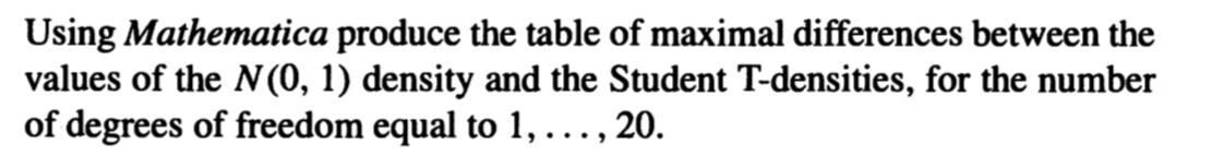  Use Mathematica to solve this problem. Using Mathematica produce the table
