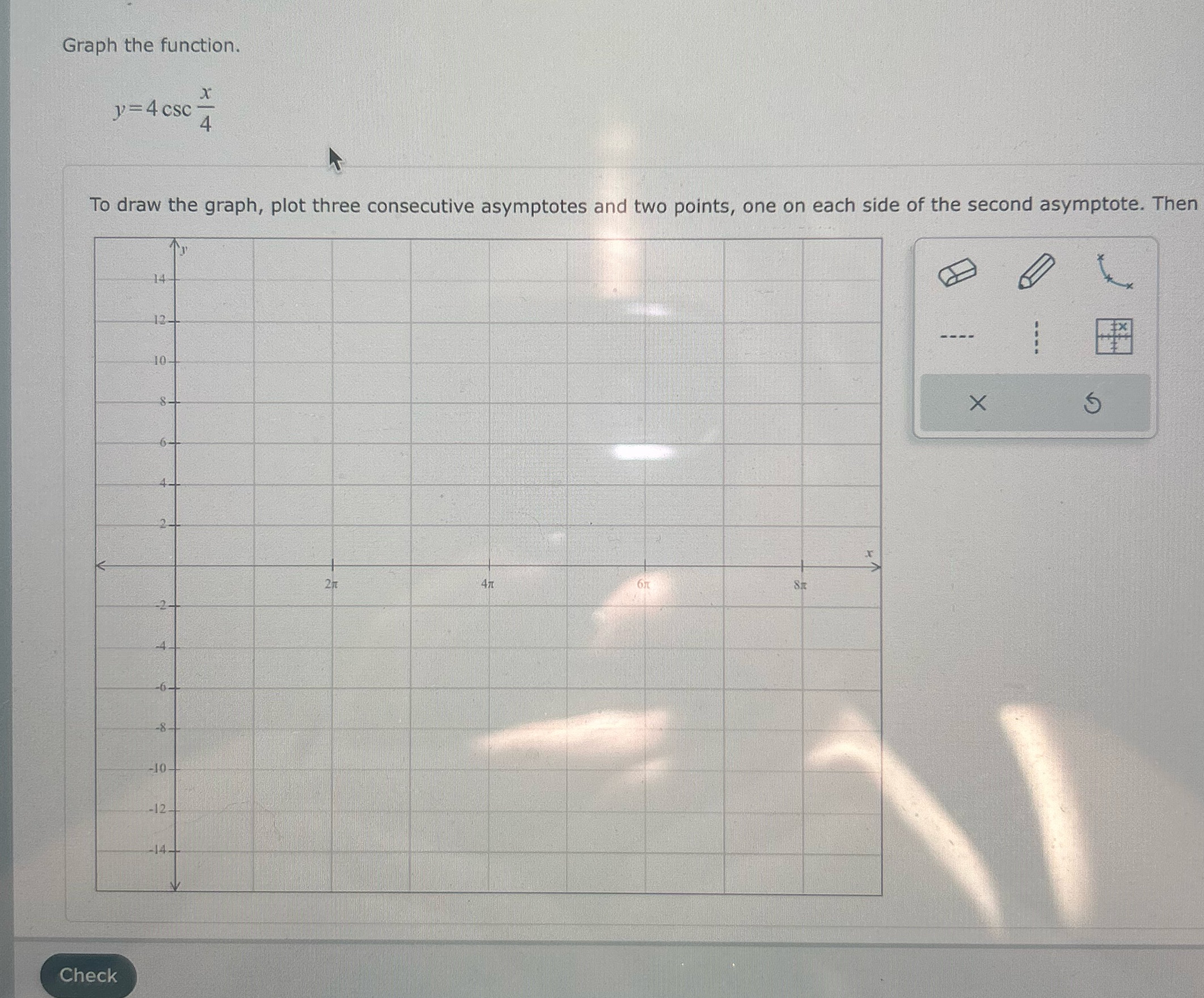 Graph the function y=4cscx/4 Graph, explain, and write ordered pairs Graph the