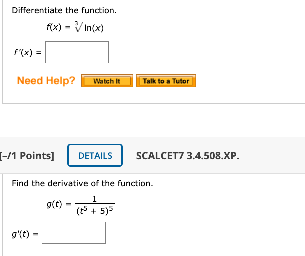 need help please Differentiate the function. f (x) = V In(x) f'