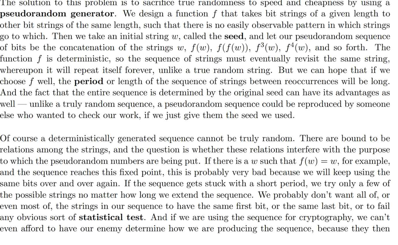The Blum-Blum-Shub generator produces pseudorandom bits as follows. We set a large