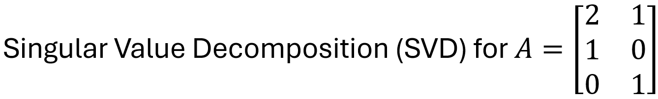  Singular Value Decomposition (SVD) for A = 1 0 0 1
