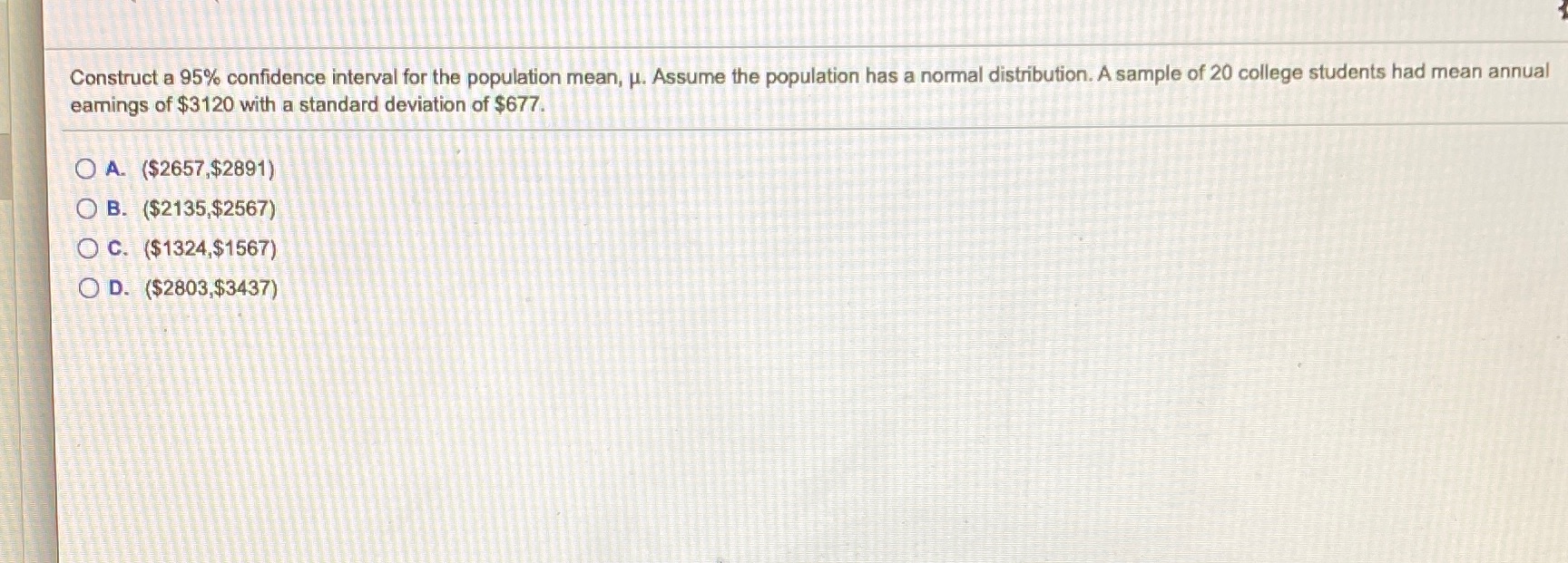  Construct a 95% confidence interval for the population mean, p. Assume