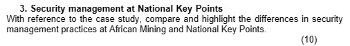  3. Security management at National Key Points With reference to the