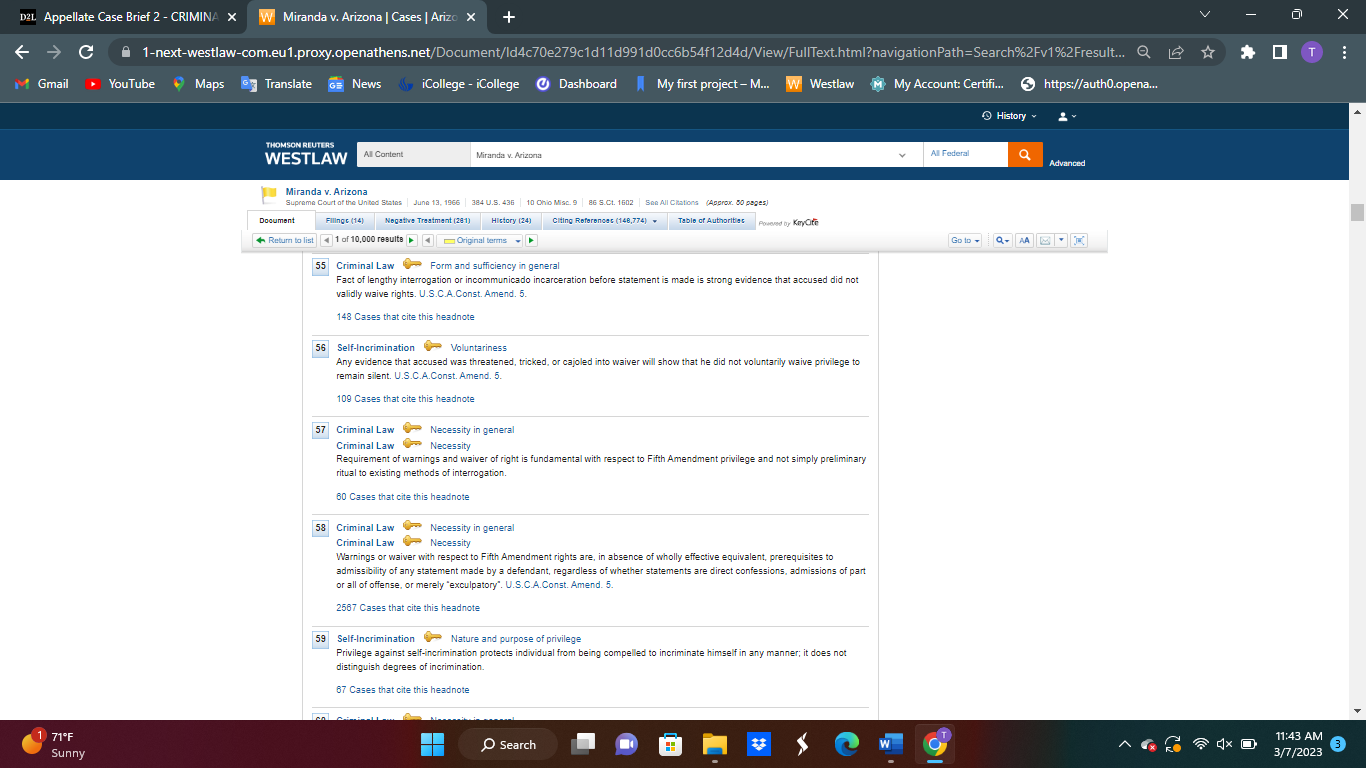 the decision in parentheses. ? Example: Miranda v. Arizona, 384 U.S. 436