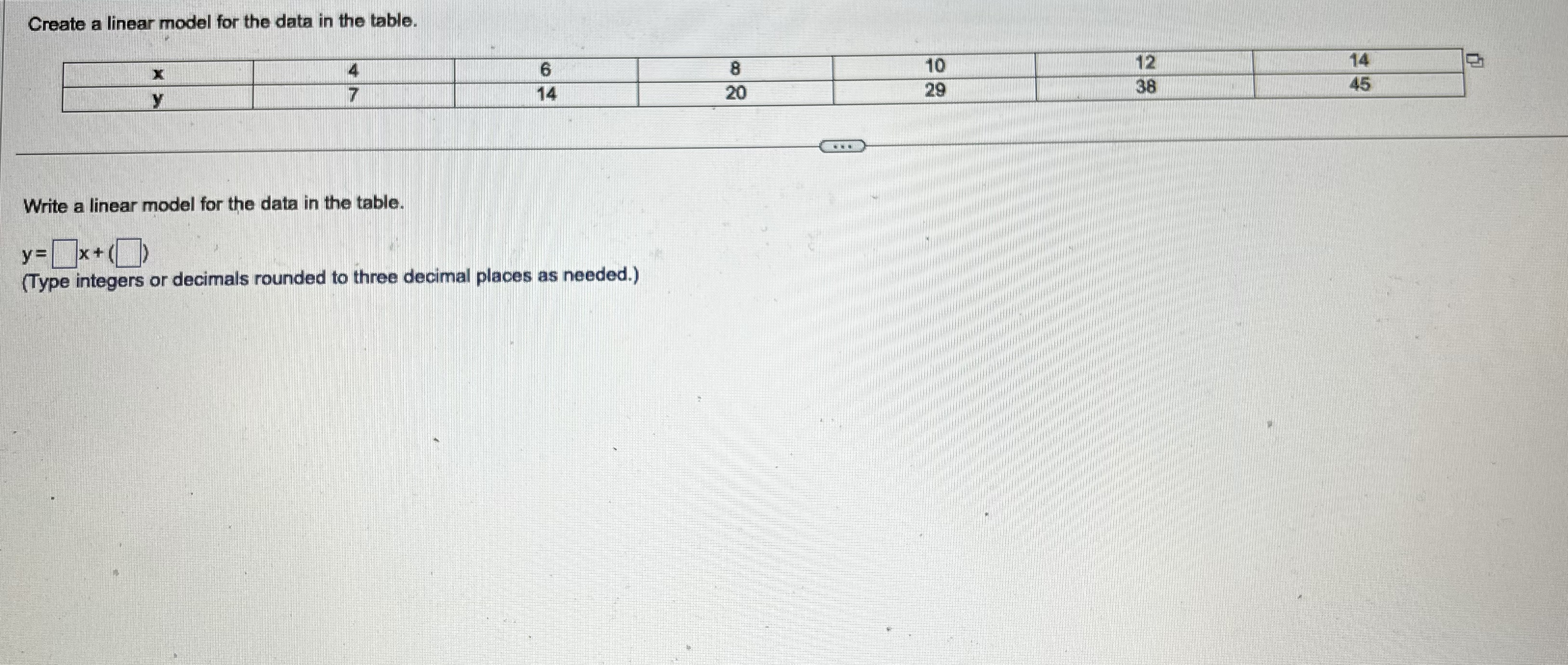 Create a linear model for the data in the table. Create a