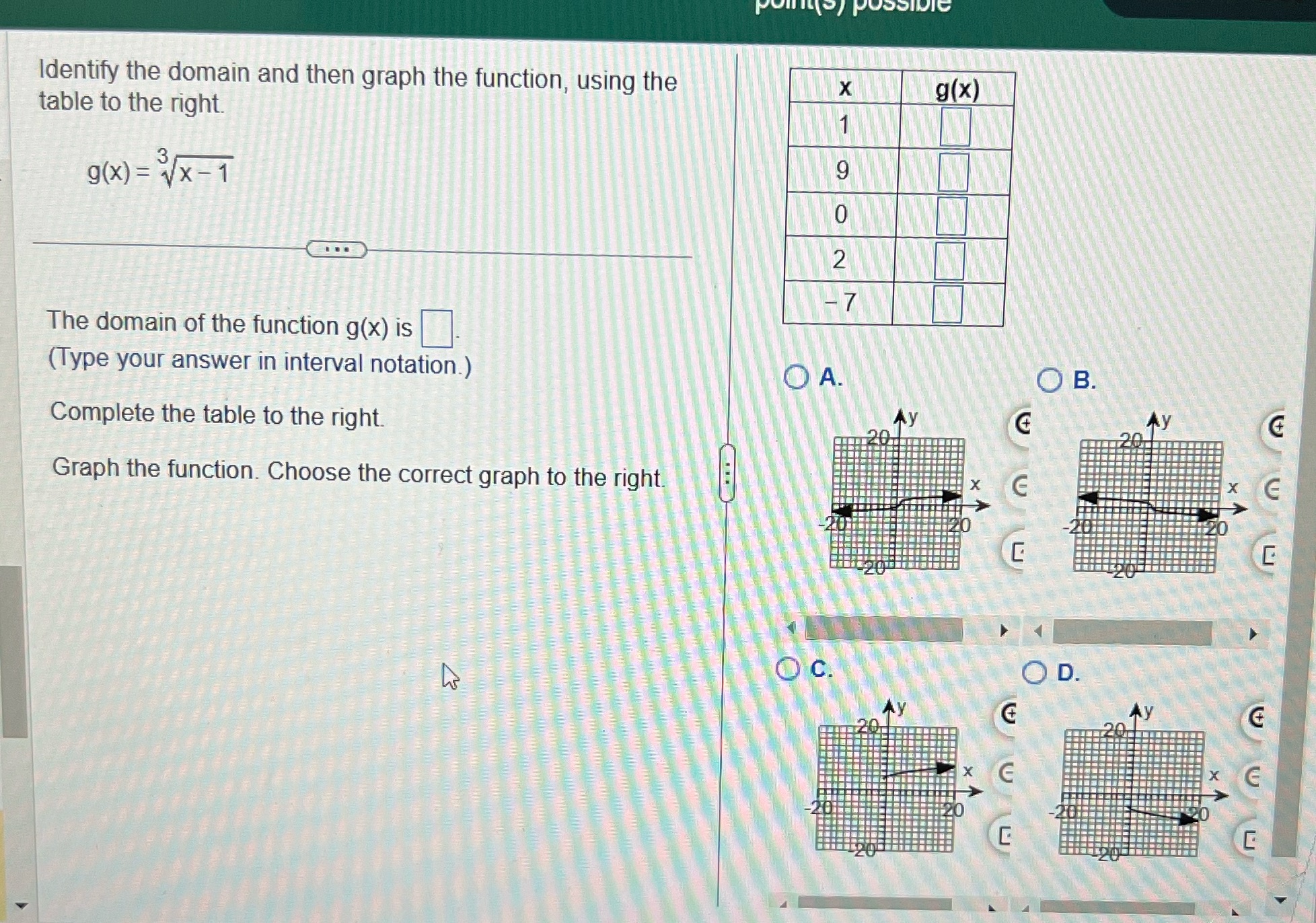  Identify the domain and then graph the function, using the table