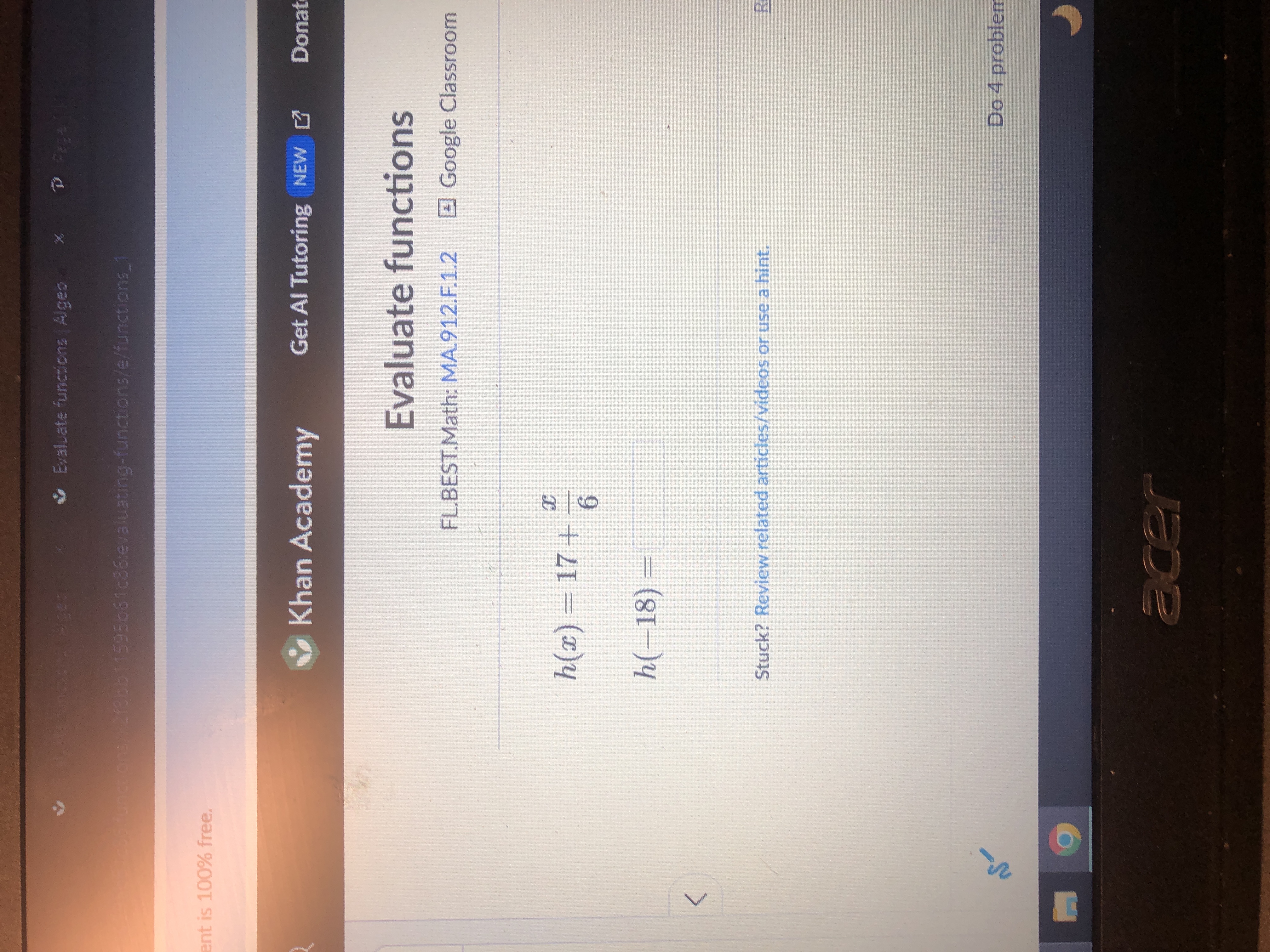 " Evaluate functions Algeo D 218 06 1 1595661c86/evaluating-functions/e/functions_1 ent is