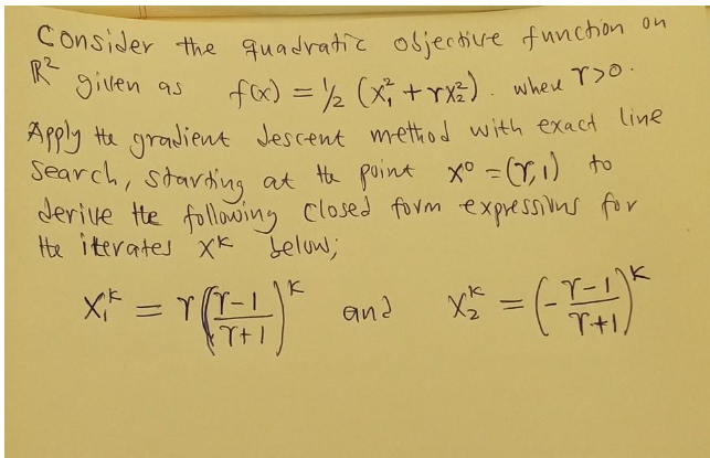 Consider the quadratic objective function on R gillen as for) =