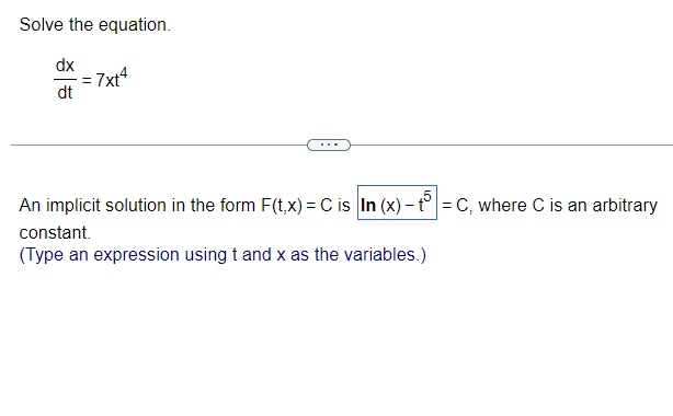 Solve the equation. dx _ = 4 d t ixt An
