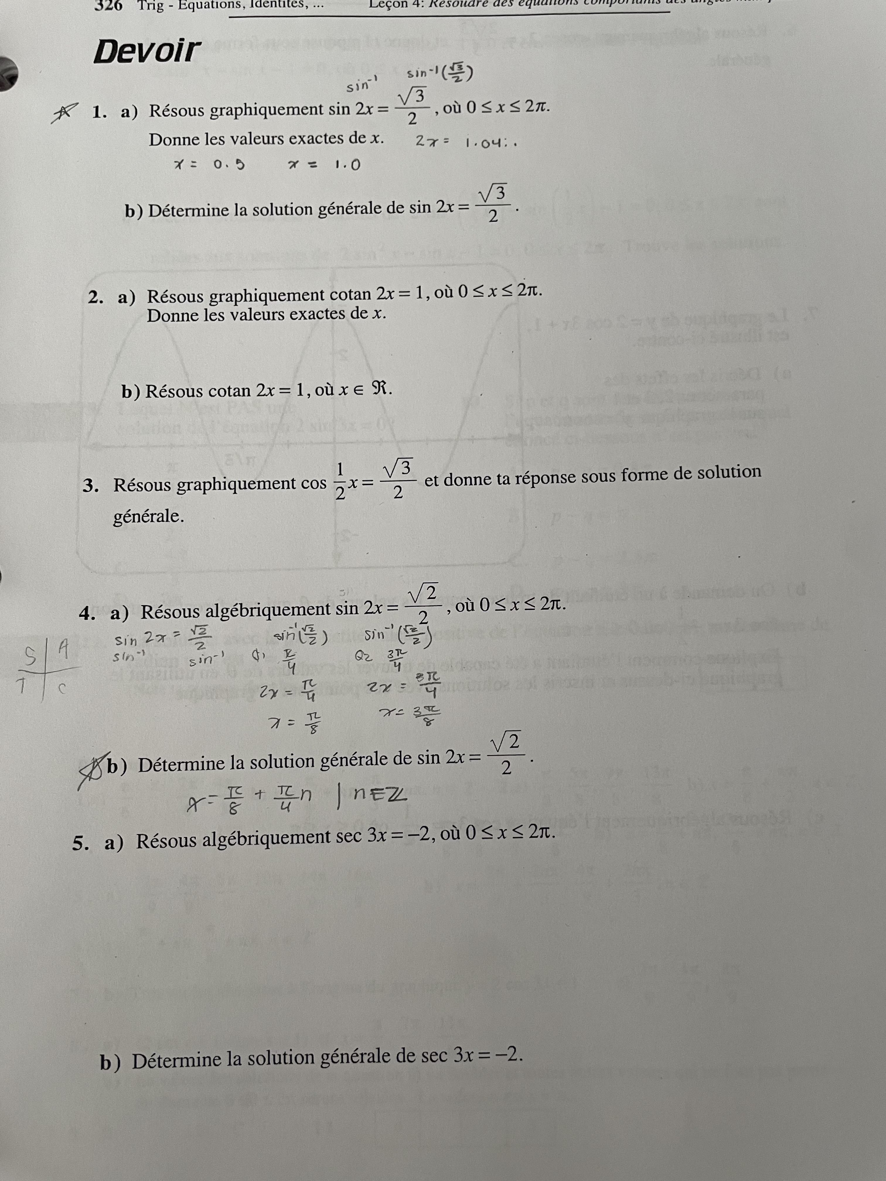 320 Trig - Equations, ites, ... Lecon 4 Devoir sin '