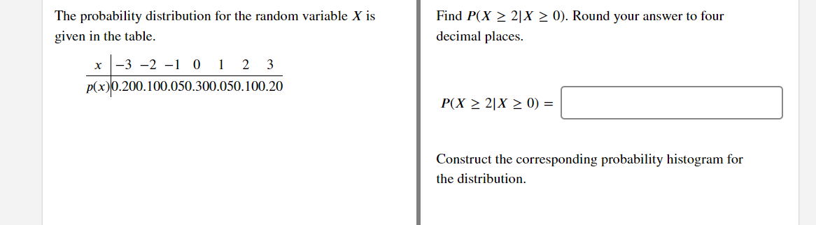 in the table. x'321 0 1 2 3 The probability distribution for