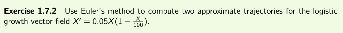Exercise 1.7.2 Use Euler's method to compute two approximate trajectories for