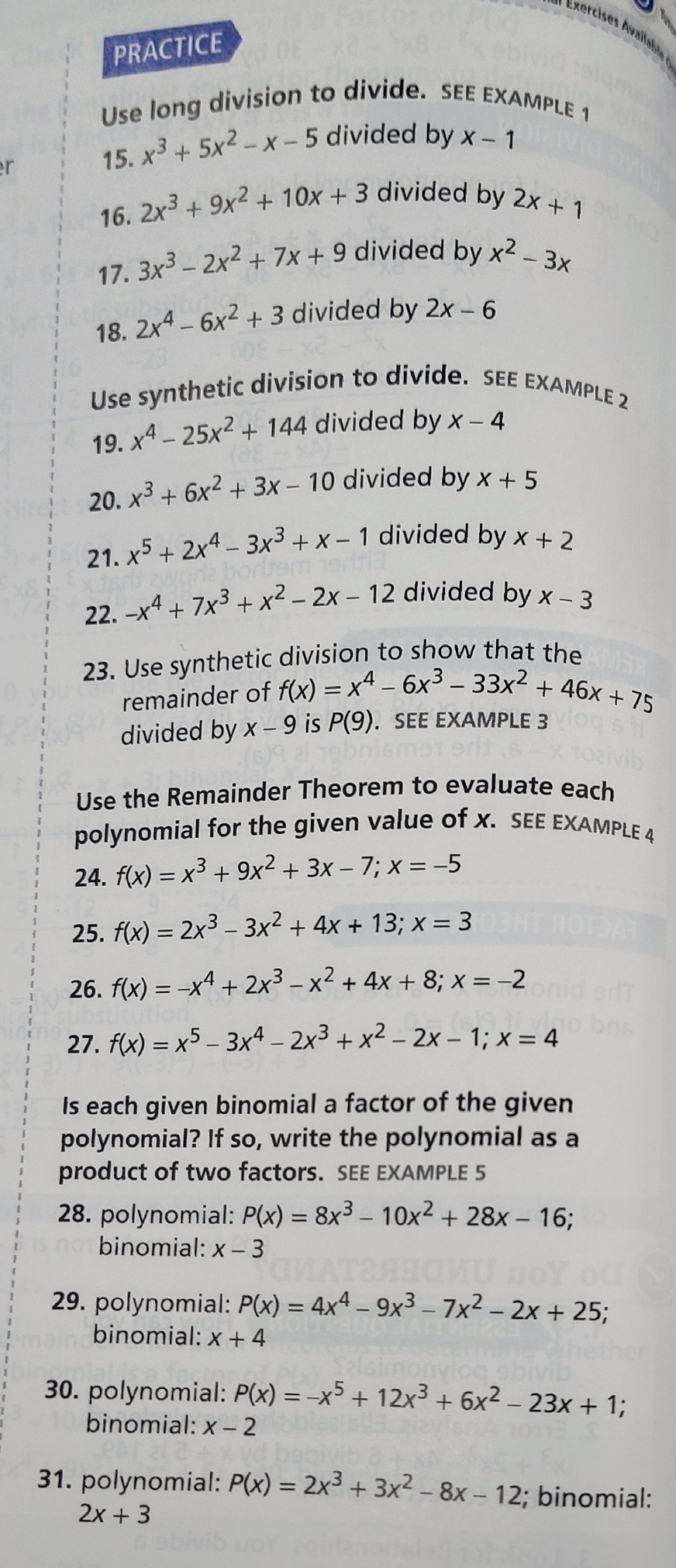  PRACTICE Use long division to divide. SEE EXAMPLE 1 15. x3