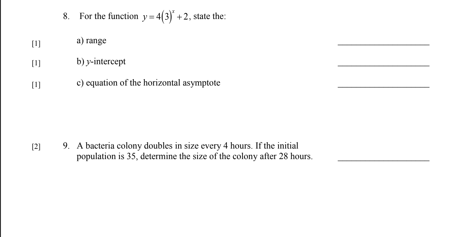  [1] [1] [1] [2] 8. For the function y : 4(3Y